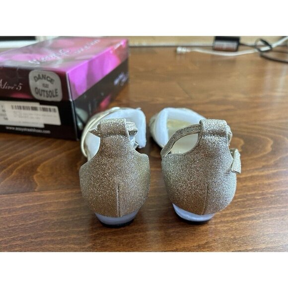 Easy Street 7.5 M Tarrah Faux Leather Crossover Wedge Sandals Gold Glitter NEW - Picture 5 of 7